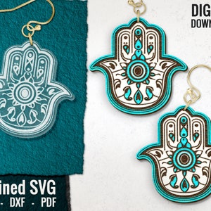 Hamsa Hand Earring SVG, Lotus Acrylic Earring SVG, Spiritual Wood Earring SVG, Hand of Fatima Laser Cut Earring File, Commercial Use