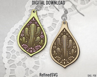 Texas Cactus Earring SVG Laser Cut File (Digital Download)