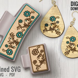 Flower Hair Clip SVG Set: Laser Cut Earring Template (Digital Download)