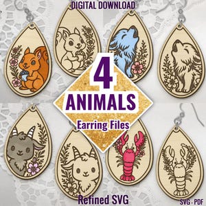 Tier Ohrstecker SVG Bundle: Laser Cut Dateien (PDF, SVG)