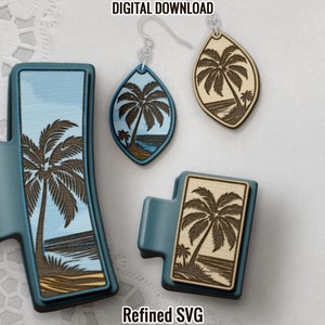 Beach Hair Clips SVG, Beach Earring File Set, Palm Hair Clip Laser File, Beach Hair Claw File, Beach Earring SVG, Summer Claw Clip SVG File