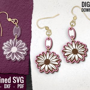 Gänseblümchen Ohrring SVG-Datei: Blumen Laser Cut Vorlage (kommerzielle Nutzung)