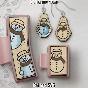 Snowman Hair Clip SVG, Snowman Earrings SVG Set for Laser Machines, Winter Hair Claw Clip SVG, Hairclip File Set, Winter Hair Clip File