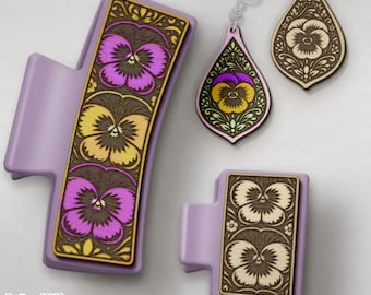 Pansy Flower Hair Clip and Earring SVG, Laser Cut Files, Pansie Claw Clip