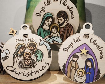 Nativity Christmas Countdown SVG Bundle, Days till Christmas Ornament Laser Cut Files, 3 Manger Designs (Digital Download)