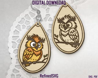 Owl Earring SVG Laser Cut File: Animal Jewelry Design (Digital Download