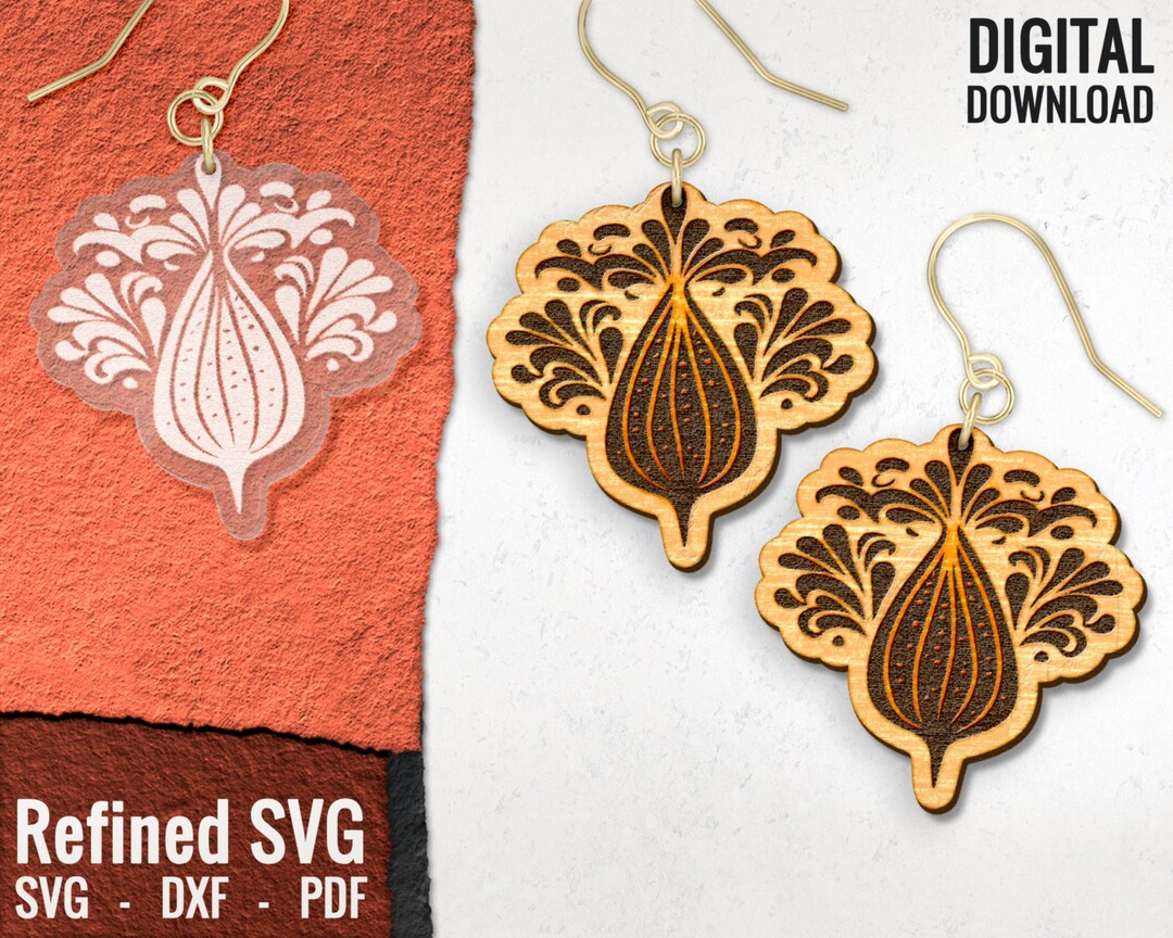 Vegetable Earring SVG, Ornamental Wood Earring SVG, Vegetable Wood