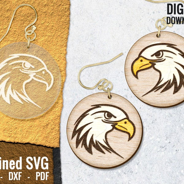 Eagle Earring SVG, Eagle Keychain Files, Animal Earring Laser Engraved Files, Eagle Wood Earing SVG, Hand Drawn, Commercial Use