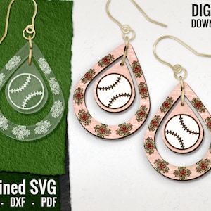 Baseball Earring SVG, Baseball and Flower Earrings Files, Glowforge Files, Sports Earring SVG, Baseball Wood Earring Files, Commercial Use