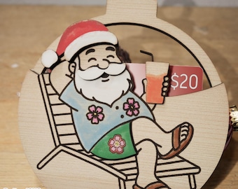 Beach Santa Christmas Ornament Gift Card Holder Laser Cut SVG File, Digital File