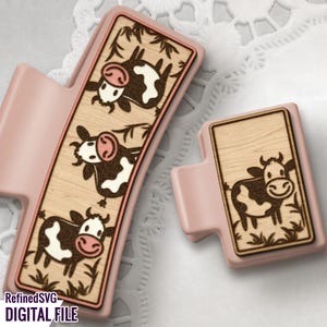 Cute Cow Hair Clip SVG Laser Cut File, Cartoon Cow Vector Design for Laser Engraving on Hair & Claw Clips, Cow Digital Download