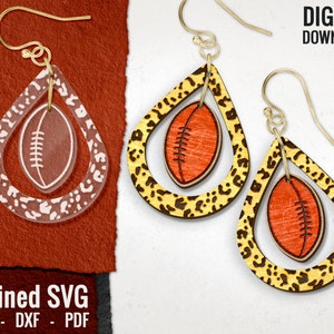 American Football Animal Inspired Earring SVG, Earring Laser Engraved Earring File, Rugby Laser Cut File, Wood Earring SVG, Commercial Use