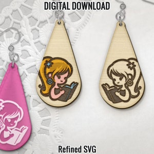 Reading Earring SVG,  School Earrings Files, Books SVG Earring Dangle Earring SVG, Books Wood Earring Files, Books Earring Files