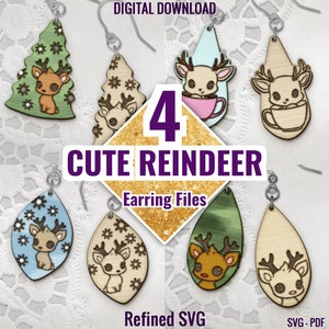 Reindeer Earring SVG Bundle, 4 Christmas Earring Files, Winter Earring SVG Set, Holidays Earring File, Reindeer Earring SVG, Deer Earring