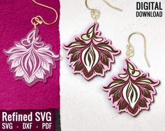 Lotus Flower Earring SVG, Flower Acrylic Earring SVG, Spiritual Wood Earring SVG, Floral Laser Cut Earring File, Glowforge, Commercial Use