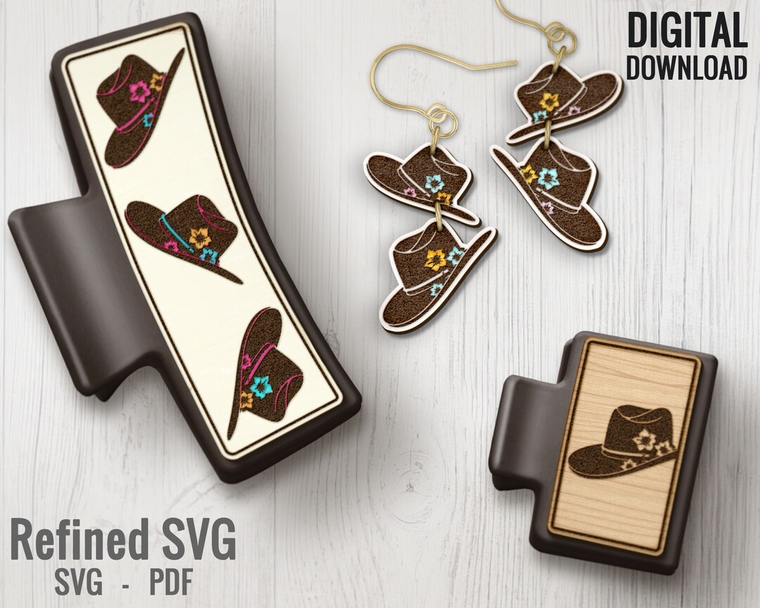 Cowboy Hat Hair Clips SVG Matching Earring File Set Hat Etsy