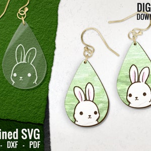 Rabbit Earring SVG, Easter Laser Cut File, Bunny Laser Cut Design, Wood Earring File, Acrylic Earring SVG, Glowforge, Commercial Use