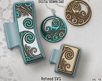 Wellen Haarspange & Ohrring SVG Laser File Set (Digital Download)