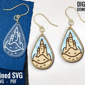 Sandcastle Earring SVG, Sand Castle Wood Earring SVG, Laser Engraved Earring, Earring Cut Files, Acrylic Earring SVG, Commercial Use
