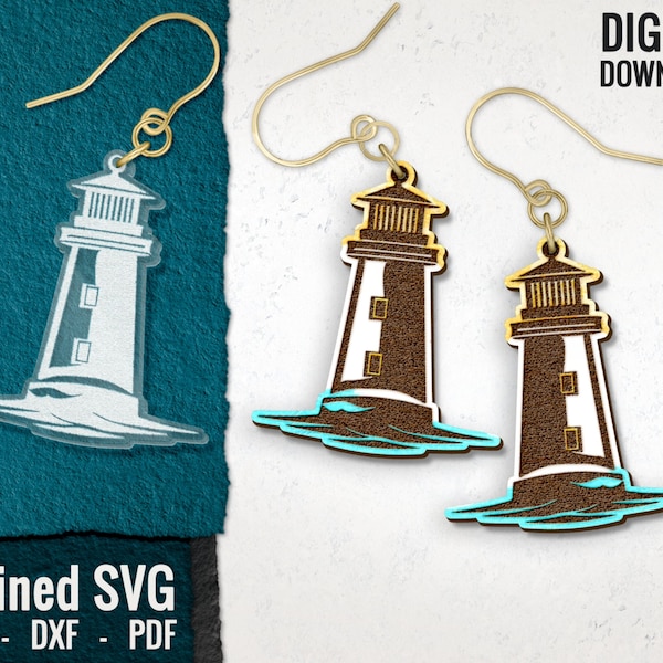 Lighthouse Laser Earring SVG File, Beacon Wood Earring SVG, Light House Earring Cut Files, Nautical Acrylic Earring SVG, Commercial Use