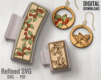 Mistletoe Hair Clip & Earring SVG Laser Cut File Christmas Set (Digital Download)
