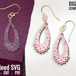 Laced Teardrop Dangles SVG, Teardrop Laser Earring File, Tear Drop Wood Earring SVG, Earring Cut Files, Acrylic Earring SVG, Commercial Use