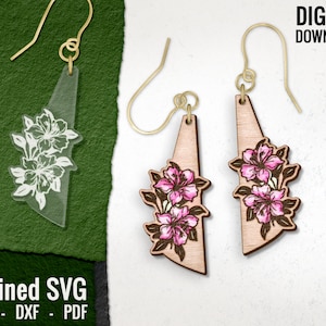 Flowers Earring SVG, Floral Laser Engraved Earrings Digital Download, Glowforge, Laser Earring File, Flower Wood Earring SVG, Commercial Use