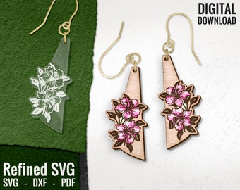 Pendientes de flores SVG, Pendientes florales grabados a láser, Descarga digital, Glowforge, Archivo de pendientes láser, Pendientes de madera con flores SVG, Uso comercial