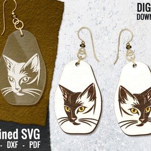 Cat Earring SVG, Kitten Laser Engraved Earring File, Animal Keychain File, Kittens Wood Earring SVG, Glowforge, Commercial Use