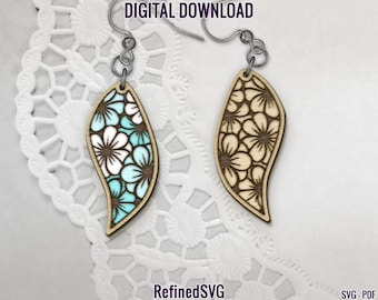Flowers Earring SVG, Flower Earring File, Acrylic Earring SVG, Floral Wood Earring SVG, Floral Laser Cut Earring File, Commercial Use
