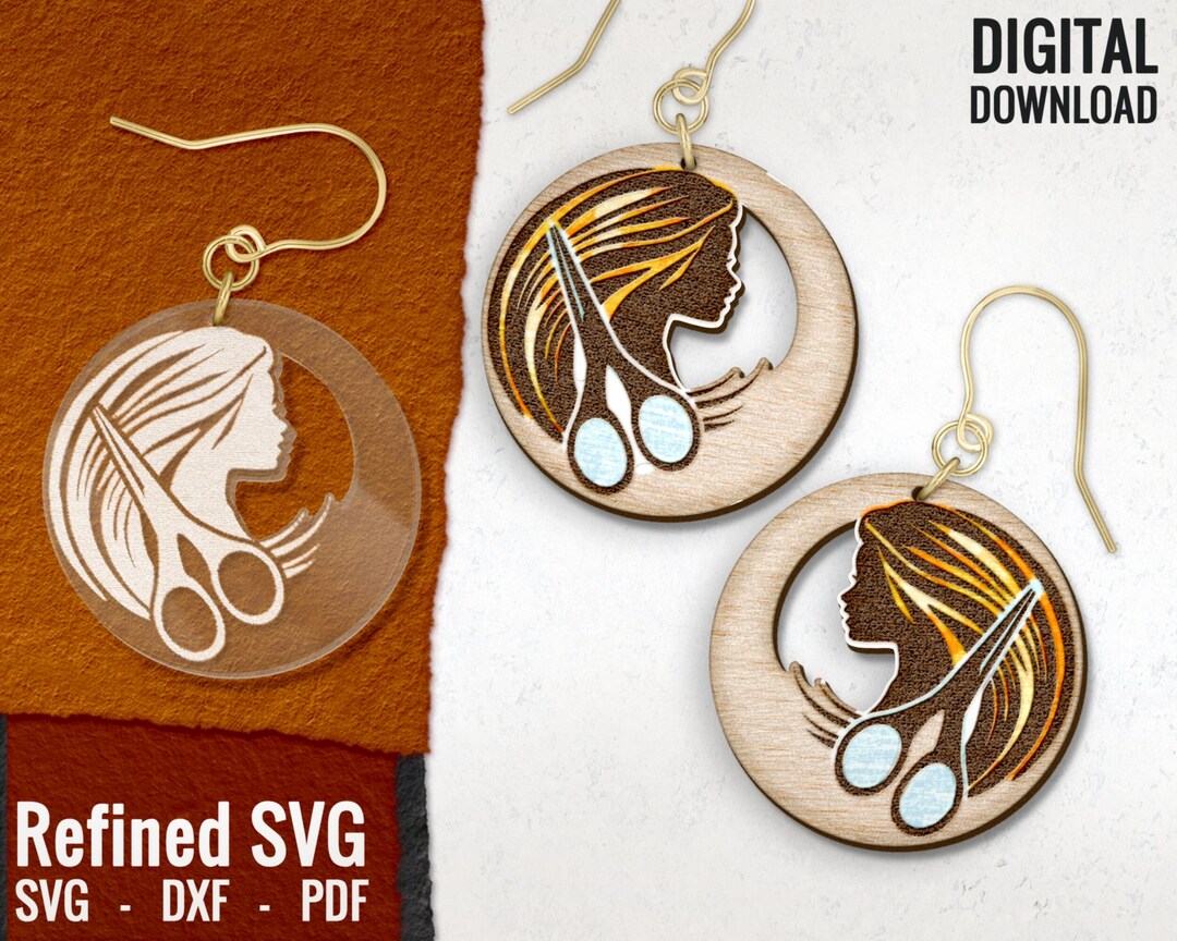 Hairdresser Laser Earring SVG File, Hairstylist Wood Earring SVG