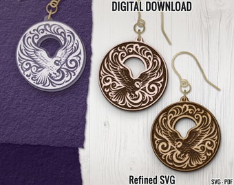 Owl Earring SVG: Round Bird Wood Earring Files (Commercial Use)