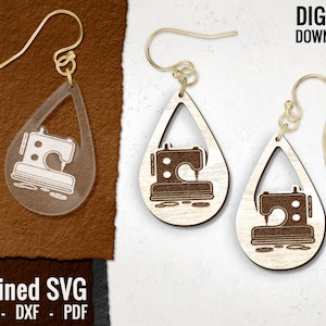 Nähmaschine Ohrring SVG Laser Cut Datei (Digital Download)