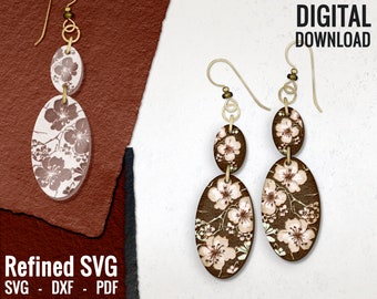 Cherry Blossom Laser Earring File, Flower Wood Earring File, Floral Earring SVG Files, Flower Earring SVG, Inverse Engraved, Commercial Use