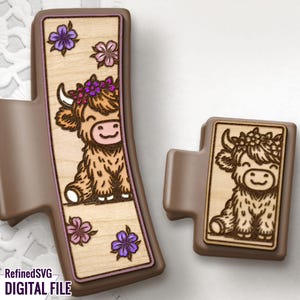 Cute Cow Hair Clip SVG Laser Cut File – Adorable Cartoon Cow Vector Design for Laser Engraving on Hair & Claw Clips, Digital Download
