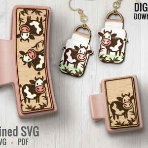 Cow Hair Clips SVG + Matching Earring File Set, Cow Hair Clip Laser File, Cow Hair Claw Template, Cow Earring SVG, Cow Claw Clip SVG File