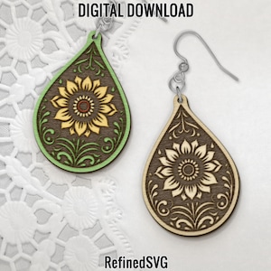 Sonnenblume Umgekehrt Ohrring SVG, Sonnenblume Ohrring SVG, Sonnenblume Ohrringe Dateien, Floral Ohrring SVG, Sonnenblume Design, Blumenohrring Datei