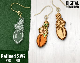 Football Flower Earring SVG: Sports Laser Cut File (Digital Download)
