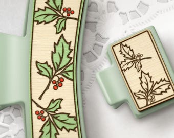 Archivo SVG de corte láser de pinza para el cabello de muérdago, diseño vectorial de pinza de garra navideña