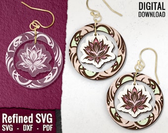 Lotus Flower Earring SVG: Floral Laser Cut File (Digital Download)