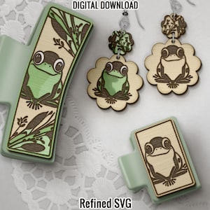 Fichier SVG de pinces à cheveux grenouille, ensemble de fichiers de boucle d'oreille grenouille assortie, clip griffe de grenouille SVG, fichier laser de pince à cheveux de grenouille, modèle de griffe de cheveux de grenouille, boucle d'oreille SVG