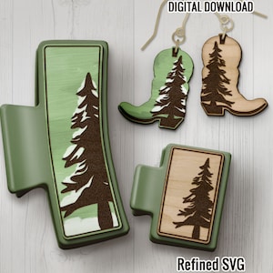 Forest Boots Hair Clips SVG File, Matching Boots Earring SVG File Set, Winter Laser Hair Claw Clip, Winter 4.2&quot; and 2&quot; Claw Hair Clip SVG
