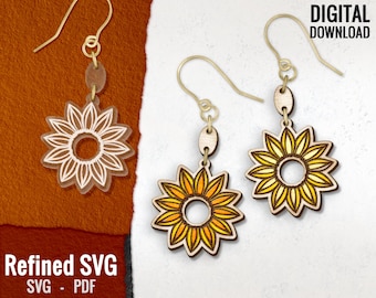 Retro Sonnenblume Ohrring SVG, Sonnenblume Laser gravierte Ohrring-Datei, Acrylohrring SVG, Sonnenblume Blumen Holz Ohrring SVG, kommerzielle Nutzung