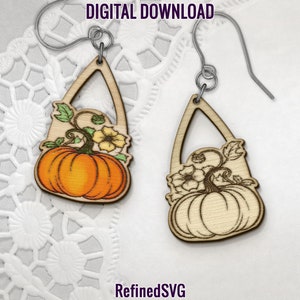 Boucles d&#39;oreilles citrouilles SVG, fichier de boucle d&#39;oreille laser citrouille, Halloween boucle d&#39;oreille bois SVG, fichiers de coupe Halloween boucle d&#39;oreille, usage Commercial