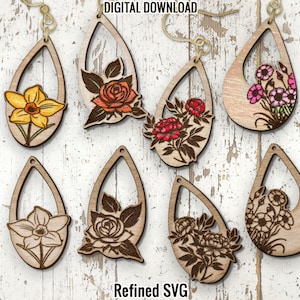 Flower Earrings SVG Bundle: Laser Cut Files (PDF, SVG)