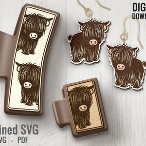 Highland Cow Hair Clip & Earring SVG Laser Cut File Set (Digital Download)