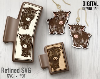 Highland Cow Hair Clip & Earring SVG Laser Cut File Set (Digital Download)