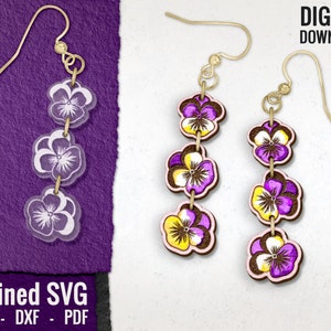 Pansies Earring SVG, Pansy Flower Earring File, Acrylic Earring SVG, Floral Wood Earring SVG, Floral Laser Cut Earring File, Commercial Use