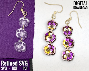 Pansies Earring SVG, Pansy Flower Earring File, Acrylic Earring SVG, Floral Wood Earring SVG, Floral Laser Cut Earring File, Commercial Use