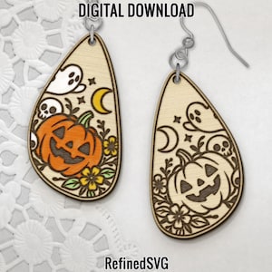 Boucles d&#39;oreilles citrouilles SVG, fichier de boucle d&#39;oreille laser Halloween, boucle d&#39;oreille bois Halloween SVG, fichiers coupés boucle d&#39;oreille fantôme, usage Commercial